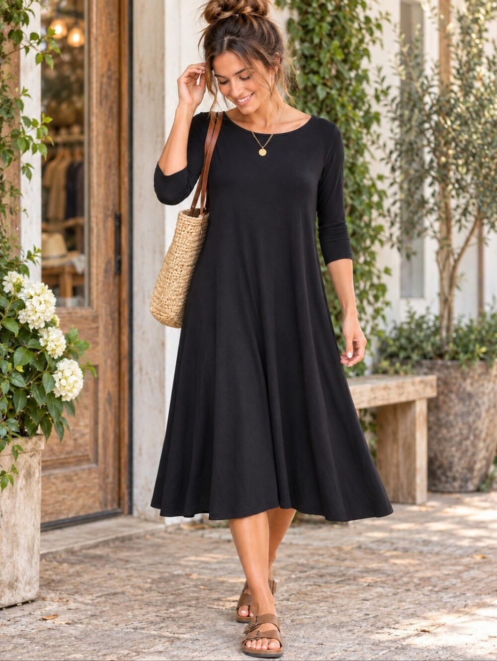 Zenana Outfitters Black A-Line Midi Dress